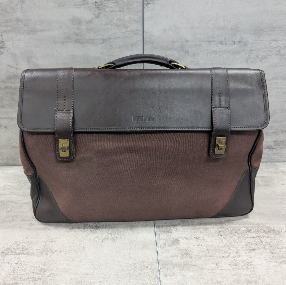 Vintage Hartmann Brown Leather Briefcase Laptop Bag Carry On